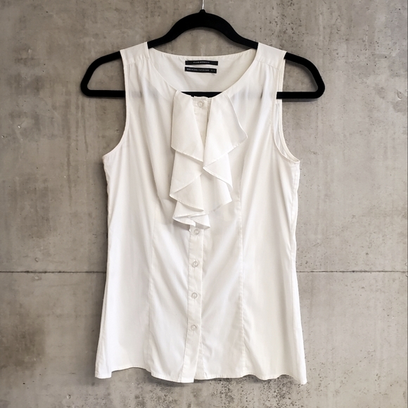 Club Monaco / White Sleeveless Blouse with Ruffle Detail / White / Size XS - Picture 1 of 5